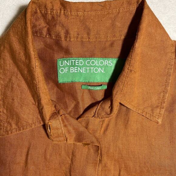 United Colors Of Benetton Women's Blouse Button Up Linen Sz M Rust/ Orange - Picture 3 of 4
